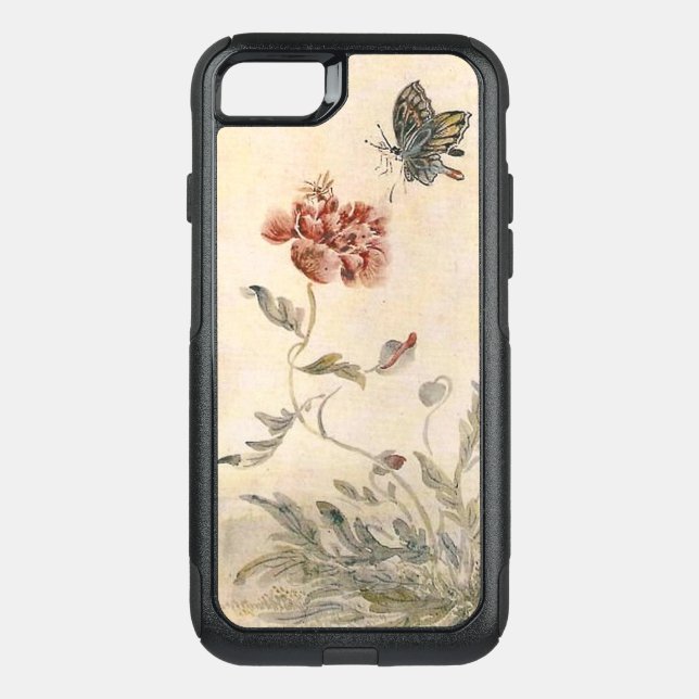 Vintage Bee, Butterfly and Poppy Watercolor Otterbox iPhone Case (Back)