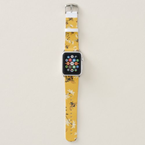 Vintage Bee  Butterfly Embroidered Floral Art Apple Watch Band