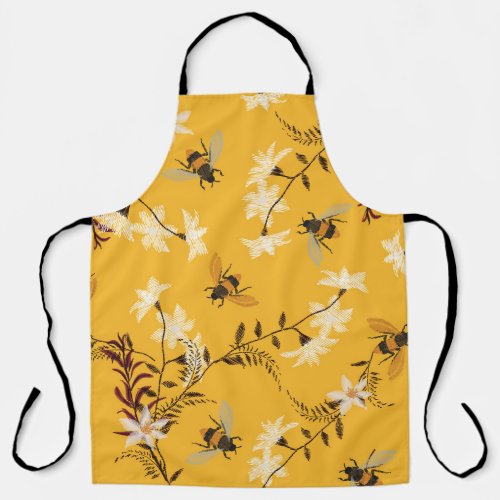 Vintage Bee  Butterfly Embroidered Floral Art Apron