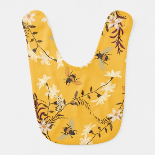 Vintage Bee  Butterfly Embroidered Floral Art Baby Bib