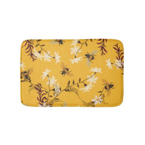 Vintage Bee  Butterfly Embroidered Floral Art Bath Mat
