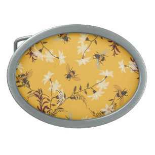 Vintage Bee & Butterfly: Embroidered Floral Art Belt Buckle