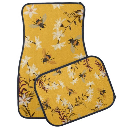 Vintage Bee  Butterfly Embroidered Floral Art Car Floor Mat