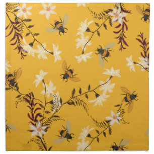Vintage Bee & Butterfly: Embroidered Floral Art Cloth Napkin