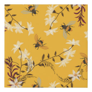 Vintage Bee & Butterfly: Embroidered Floral Art Faux Canvas Print
