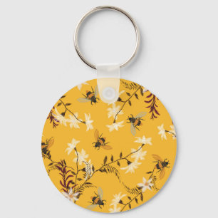 Vintage Bee & Butterfly: Embroidered Floral Art Keychain