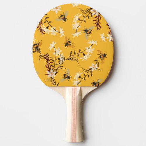 Vintage Bee  Butterfly Embroidered Floral Art Ping Pong Paddle