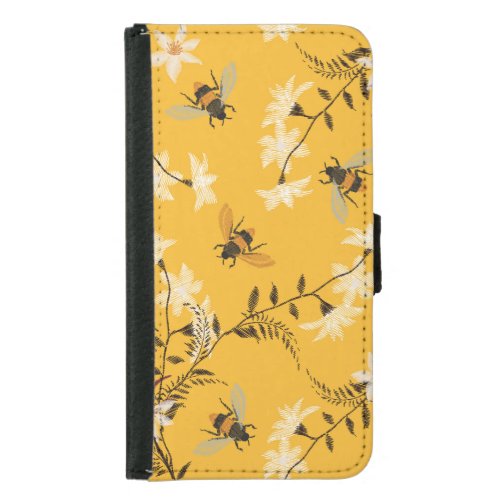 Vintage Bee  Butterfly Embroidered Floral Art Samsung Galaxy S5 Wallet Case