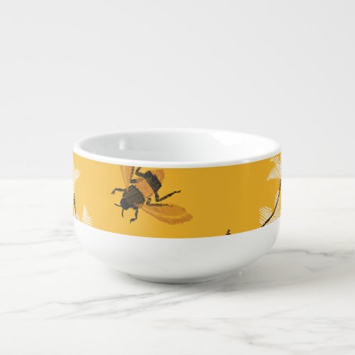 Vintage Bee  Butterfly Embroidered Floral Art Soup Mug