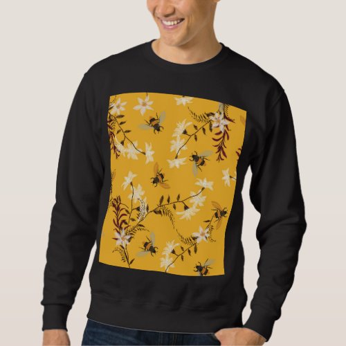 Vintage Bee  Butterfly Embroidered Floral Art Sweatshirt