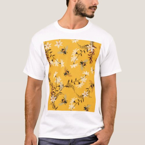 Vintage Bee  Butterfly Embroidered Floral Art T_Shirt