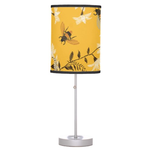 Vintage Bee  Butterfly Embroidered Floral Art Table Lamp