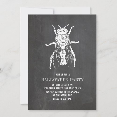 Vintage bee Chalkboard Halloween party Insect Invitation