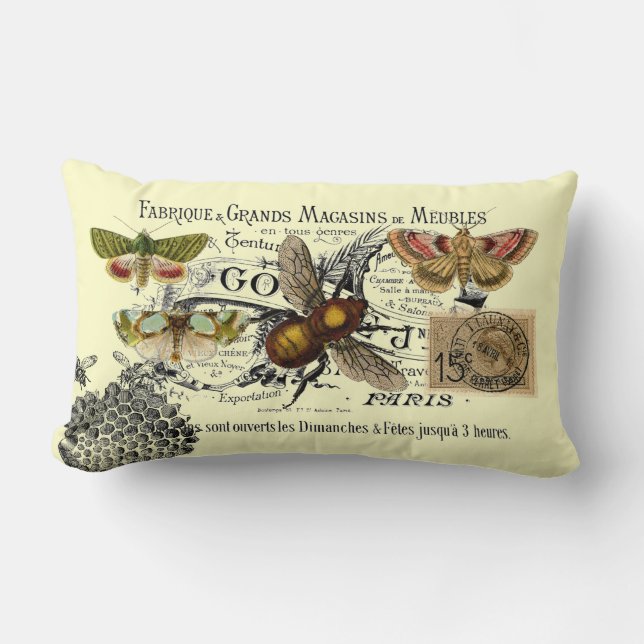 Vintage Bee Collage Lumbar Pillow (Front)
