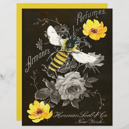 Vintage Bee Ephemera Yellow Roses  Scrapbook Paper