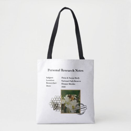 Vintage Bee Field Research Journal Black Tote Bag