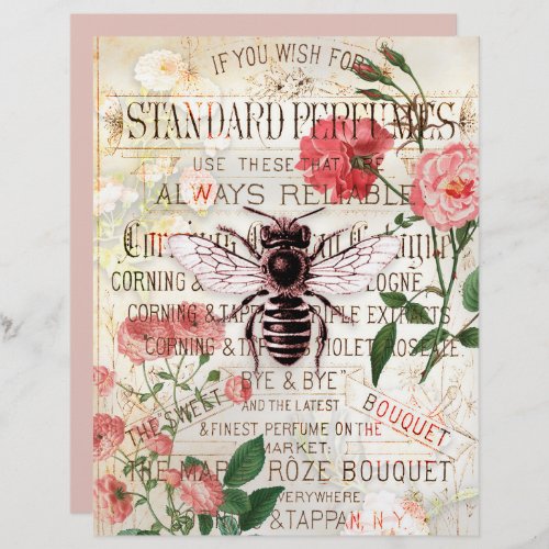 Vintage Bee Floral Collage Scrapbook Paper