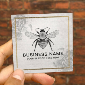Vintage Bee & Flower Apiary Beekeeper Gold Framed Square Business Card by cardfactory at Zazzle