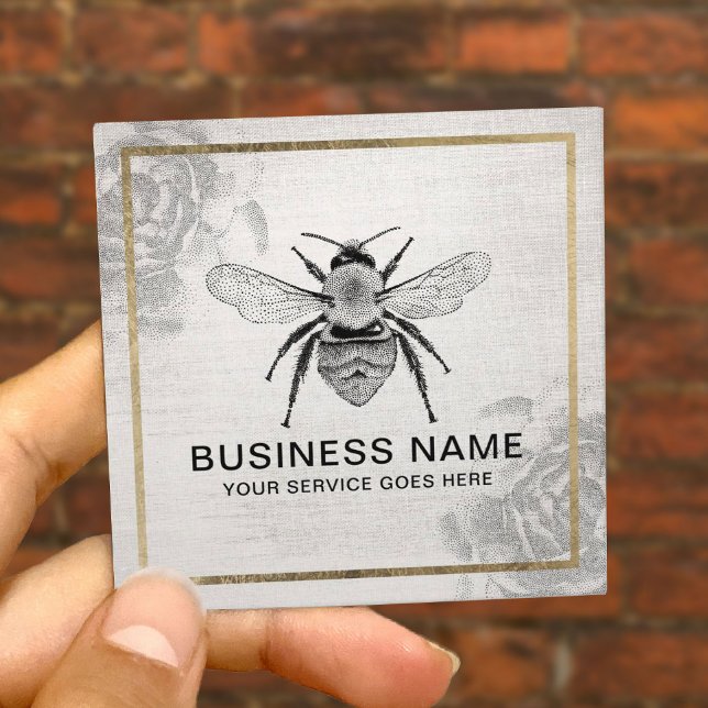 Vintage Bee & Flower Apiary Beekeeper Gold Framed Square Business Card (Creator Uploaded)