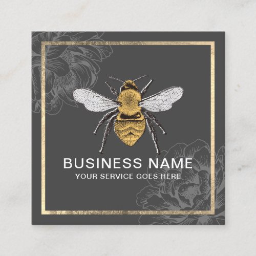 Vintage Bee  Flower Apiary Beekeeping Gold Frame Square Business Card