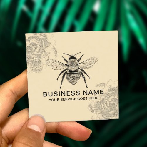 Vintage Bee  Flower illustration Apiary Beekeeper Square Business Card