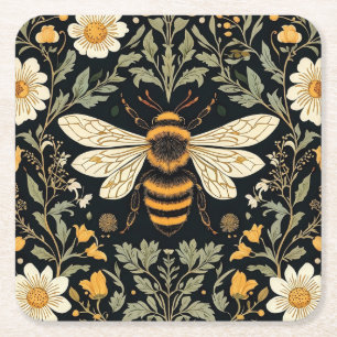 Vintage Bee Garden Square Paper Coaster