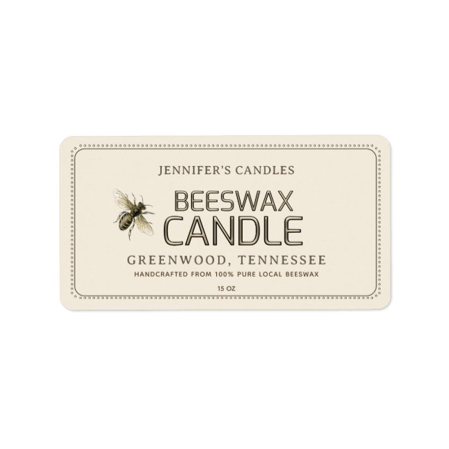 Vintage Bee Handcrafted Beeswax Candle Address Label (Front)