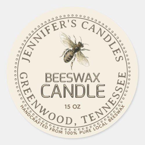 Vintage Bee Handcrafted Beeswax Candle Label Ivory