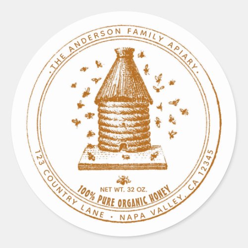 Vintage Bee Hive Beekeeper Apiary Honey Custom Classic Round Sticker