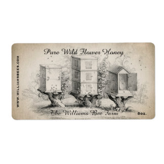 Vintage Bee Hives Honey Jar Label