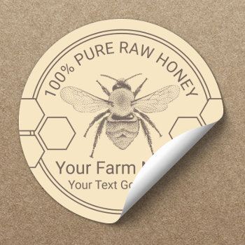 Vintage Bee Honey Jar Apiary Beekeeper Farm Classic Round Sticker by cardfactory at Zazzle