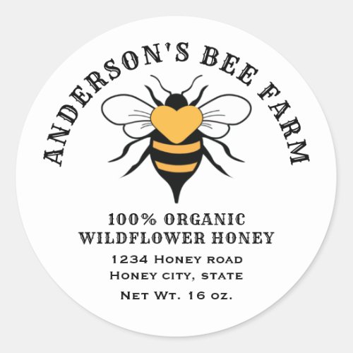 Vintage bee  honey jar classic round sticker