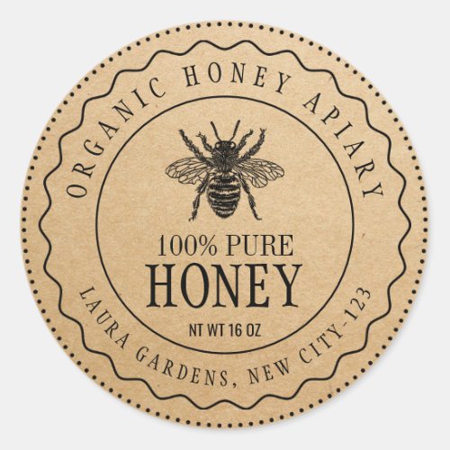 Vintage Bee Honey Jar Craft Paper Product Label
