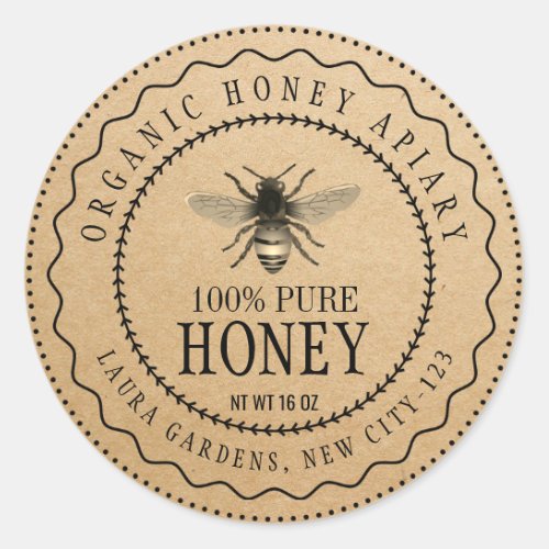 Vintage Bee Honey Jar Craft Paper Product Label
