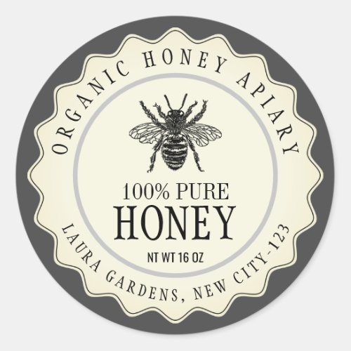 Vintage Bee Honey Jar Custom Classic Round Sticker