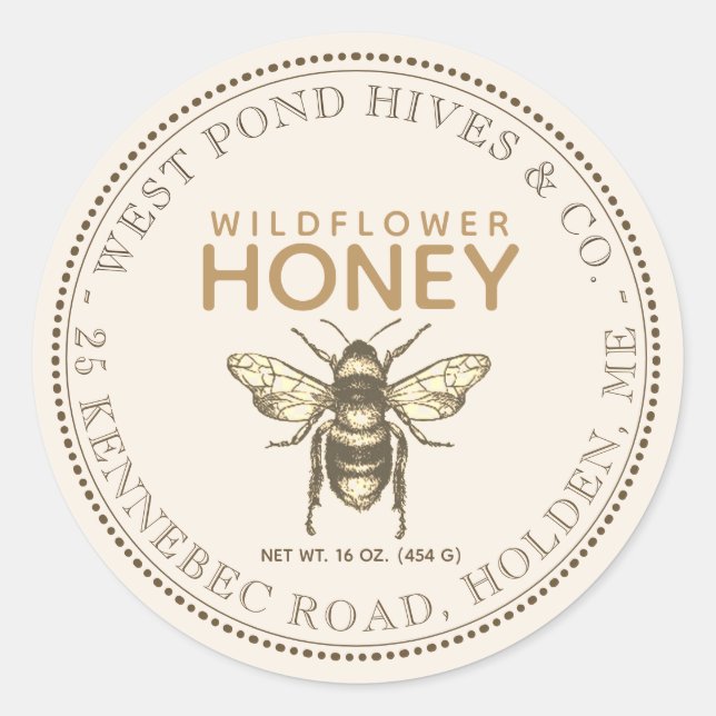 Vintage Bee Honey Label & 5 options for NET WT (Front)