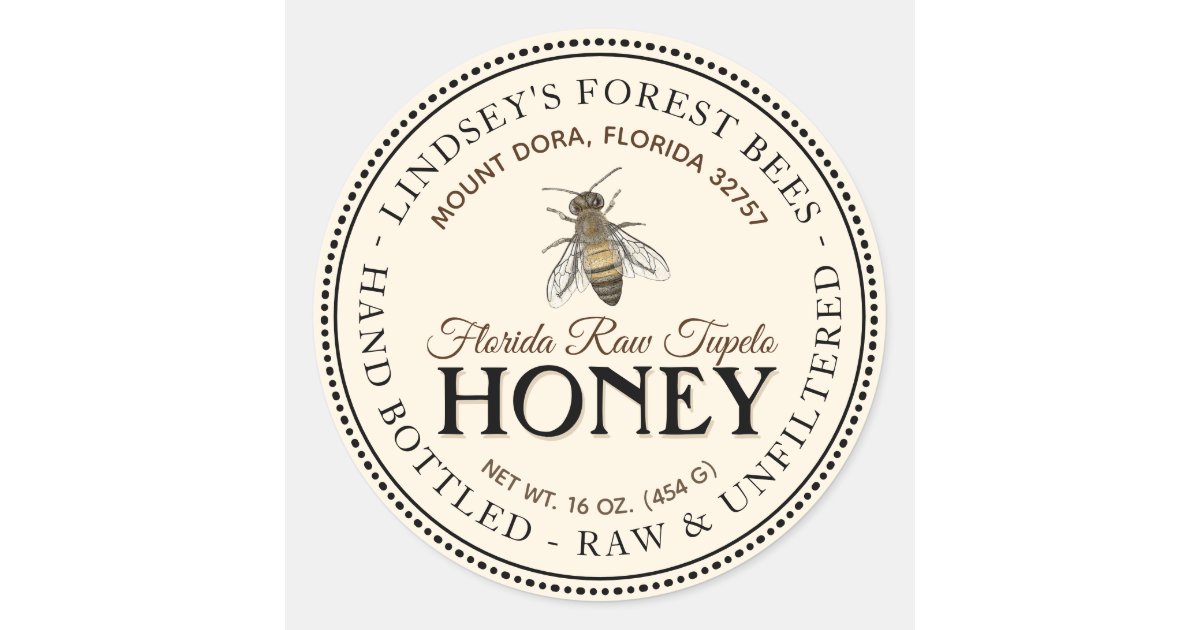Vintage Bee Honey Label Hand Bottled Raw | Zazzle