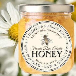 Vintage Bee Honey Label Hand Bottled Raw