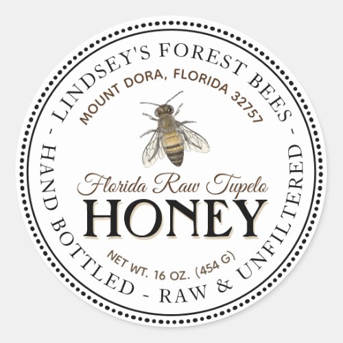 Vintage Bee Honey Label Hand Bottled Raw