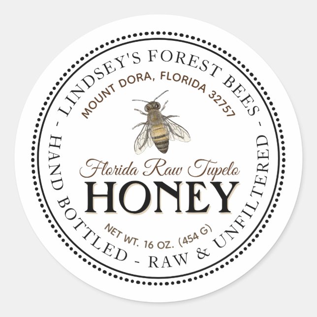 Vintage Bee Honey Label Hand Bottled Raw (Front)