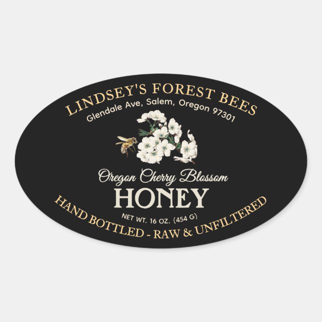 Vintage Bee Honey Label Hand Bottled Raw Black (Front)