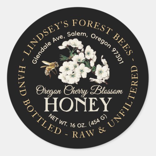 Vintage Bee Honey Label Hand Bottled Raw Black