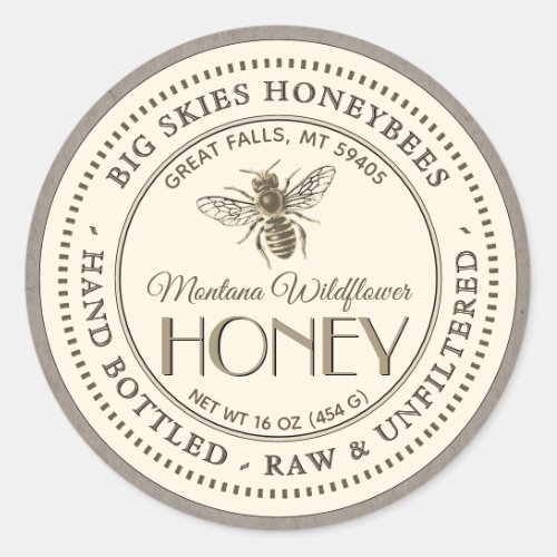Vintage Bee Honey Label Hand Bottled Raw Kraft 