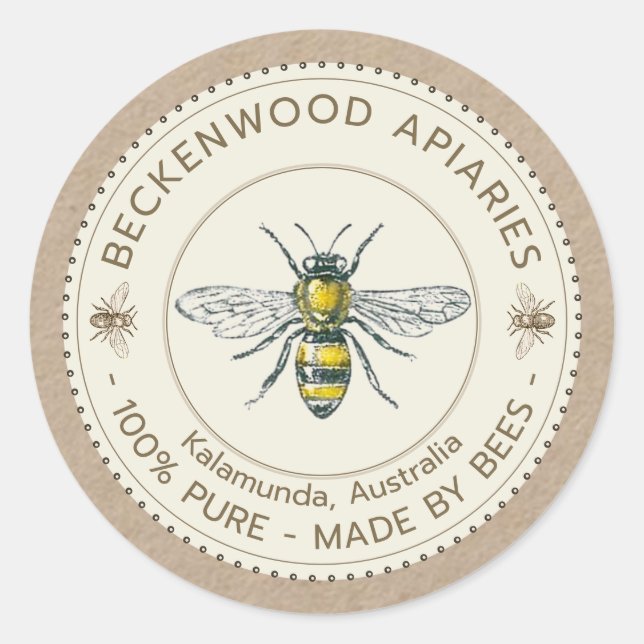Vintage Bee Honey Label on Kraft Beekeeper (Front)