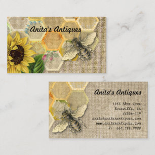 Vintage Bee Honeycomb Pattern Linen Business Card