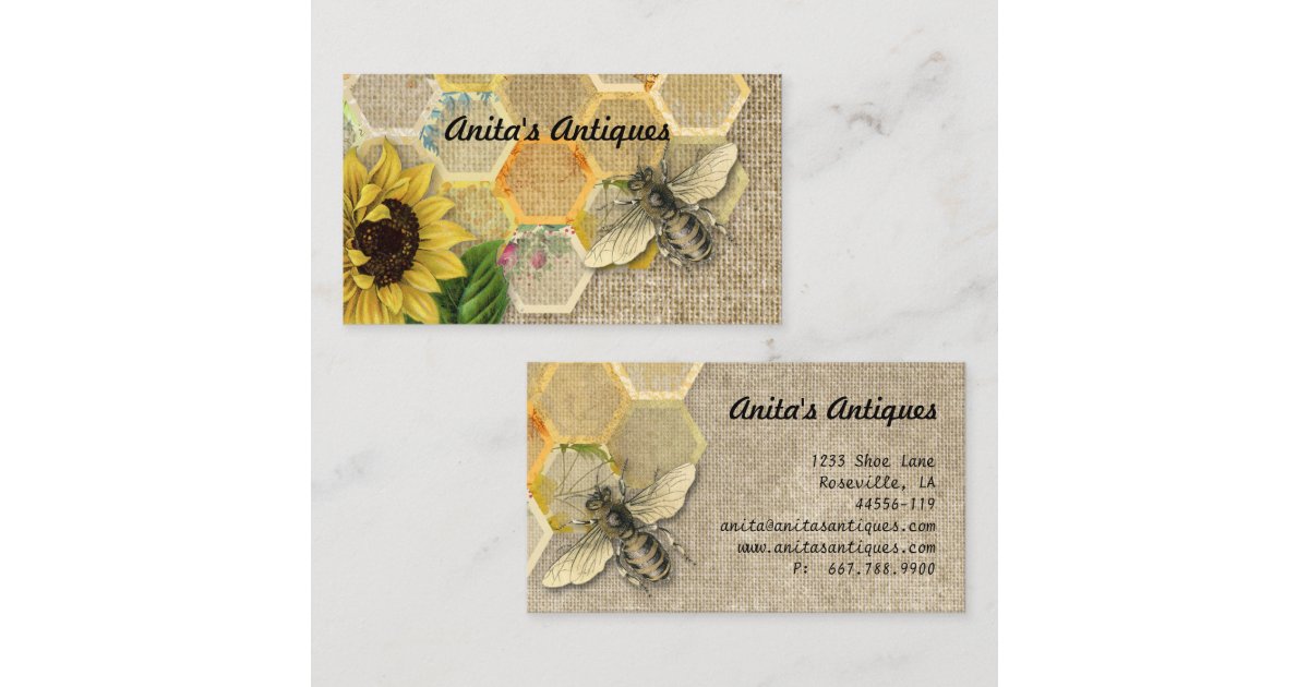 Vintage Bee Honeycomb Pattern Linen Business Card Zazzle Com