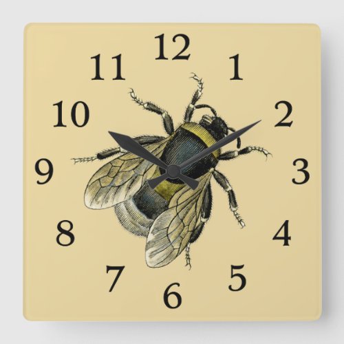 Vintage Bee Illustration Antique Honey Bees Art Square Wall Clock