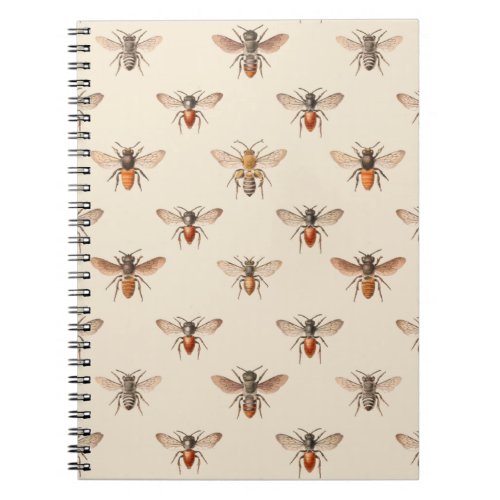 Vintage Bee Illustration Pattern Notebook