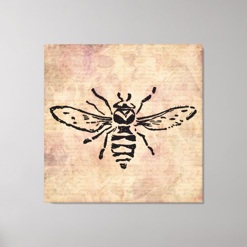 Vintage Bee Illustration Rose Flower Floral Design Canvas Print