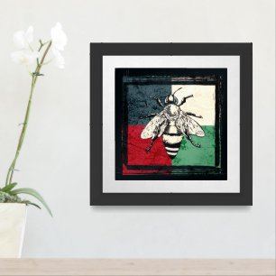 Vintage Bee Insect Colorful Illustration Framed Art